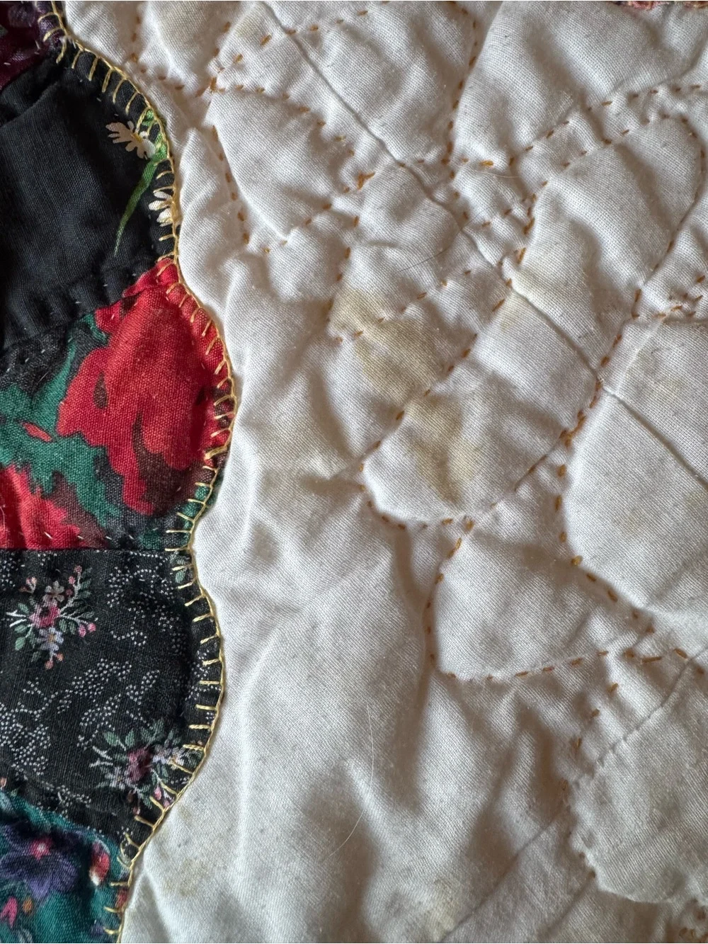 Handmade Vintage Dresden Plate Quilt - Colorful Patchwork on White